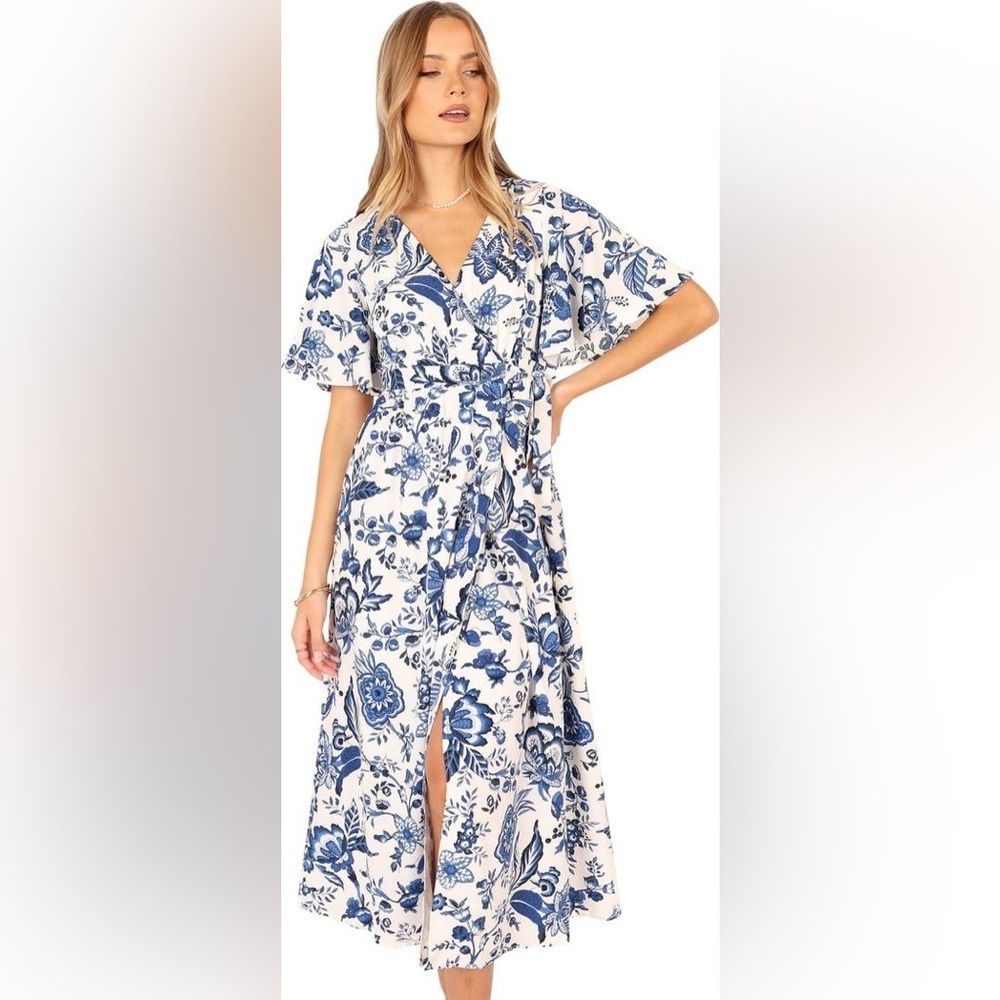 Petal & Pup Blue and White Floral Midi Dress